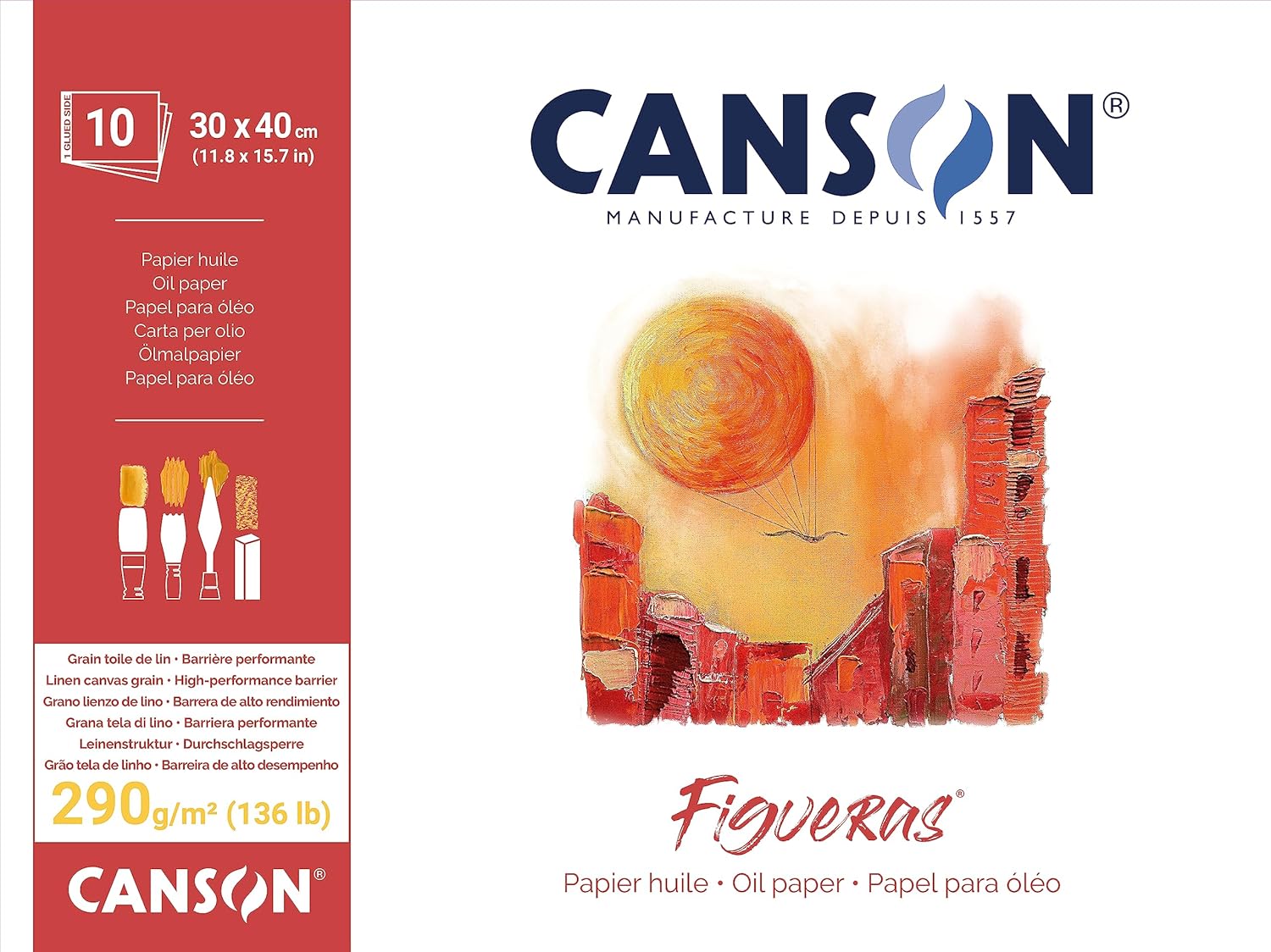 CANSON Figueras - Bloc 10 feuilles de papier huile - Grain toile de lin - 30 x 40 cm - 290g/m² - Blanc