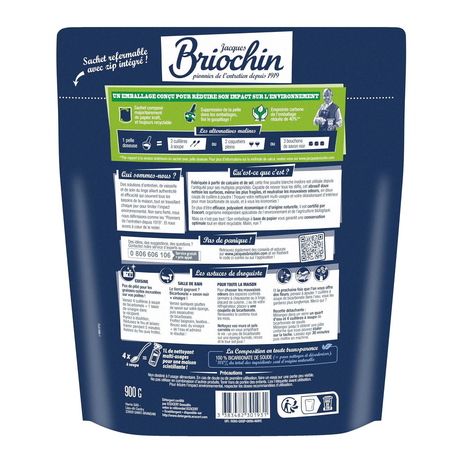 JACQUES BRIOCHIN — Bicarbonate de Soude en Poudre 900g – Image 6