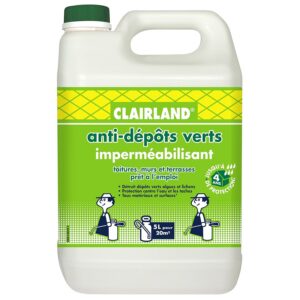 CLAIRLAND Bidon Anti-Dépôts Verts et Imperméabilisant des Toitures, Terrasses, Dallages, Murs, Solution prête à l'emploi pour pulvérisateur, 5 L, CLAIRIMPER5000, Vert
