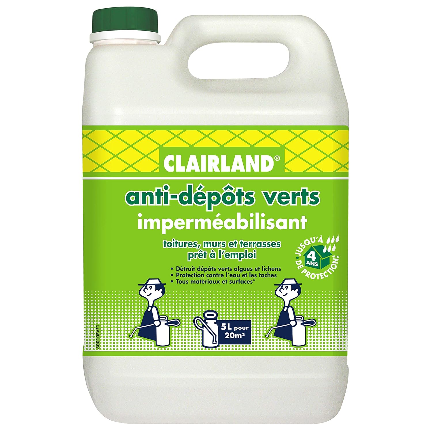 CLAIRLAND Bidon Anti-Dépôts Verts et Imperméabilisant des Toitures, Terrasses, Dallages, Murs, Solution prête à l'emploi pour pulvérisateur, 5 L, CLAIRIMPER5000, Vert