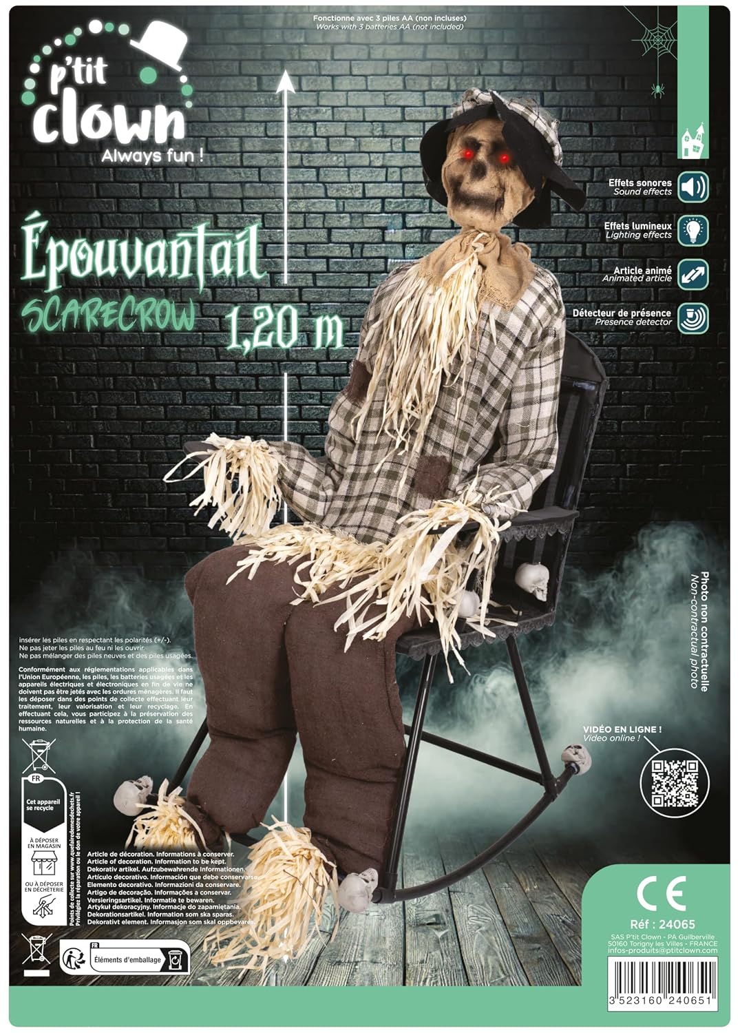 P'TIT CLOWN — Épouvantail animé sonore lumineux 120cm – Image 7