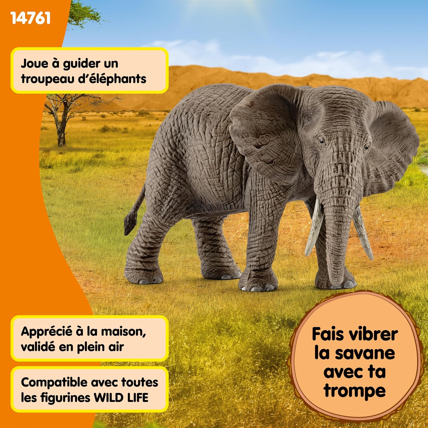 Schleich Wild Life | Éléphante d’Afrique 14761 | Figurine Animale détaillée & Jouet Zoo | Cadeau pour garçons et Filles | déco Anniversaire | Figurine dès 3 Ans | 8 x 15 x 9 cm – Image 3