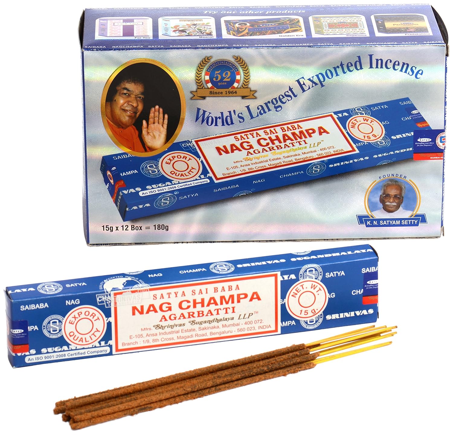 Nag Champa Lot de 12 Paquets de 15 g d’encens (180 g au Total) Bleu