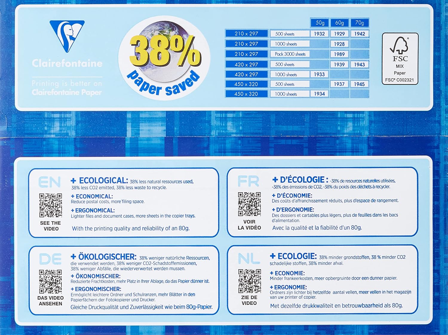 CLAIREFONTAINE Ramette 500 Feuilles Smart 50g A4 210x297 mm Certifié FSC Blanc – Image 2
