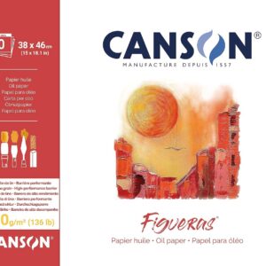 CANSON Figueras - Bloc 10 feuilles de papier huile - Grain toile de lin - 38 x 46c m - 290g/m² - Blanc