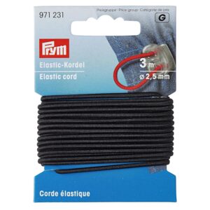 Prym Cordon en Caoutchouc Élastique, 60% Ed 40% PES, Noir, Ø 2,5 mm 971231