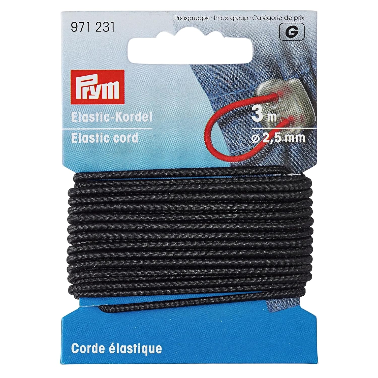 Prym Cordon en Caoutchouc Élastique, 60% Ed 40% PES, Noir, Ø 2,5 mm 971231