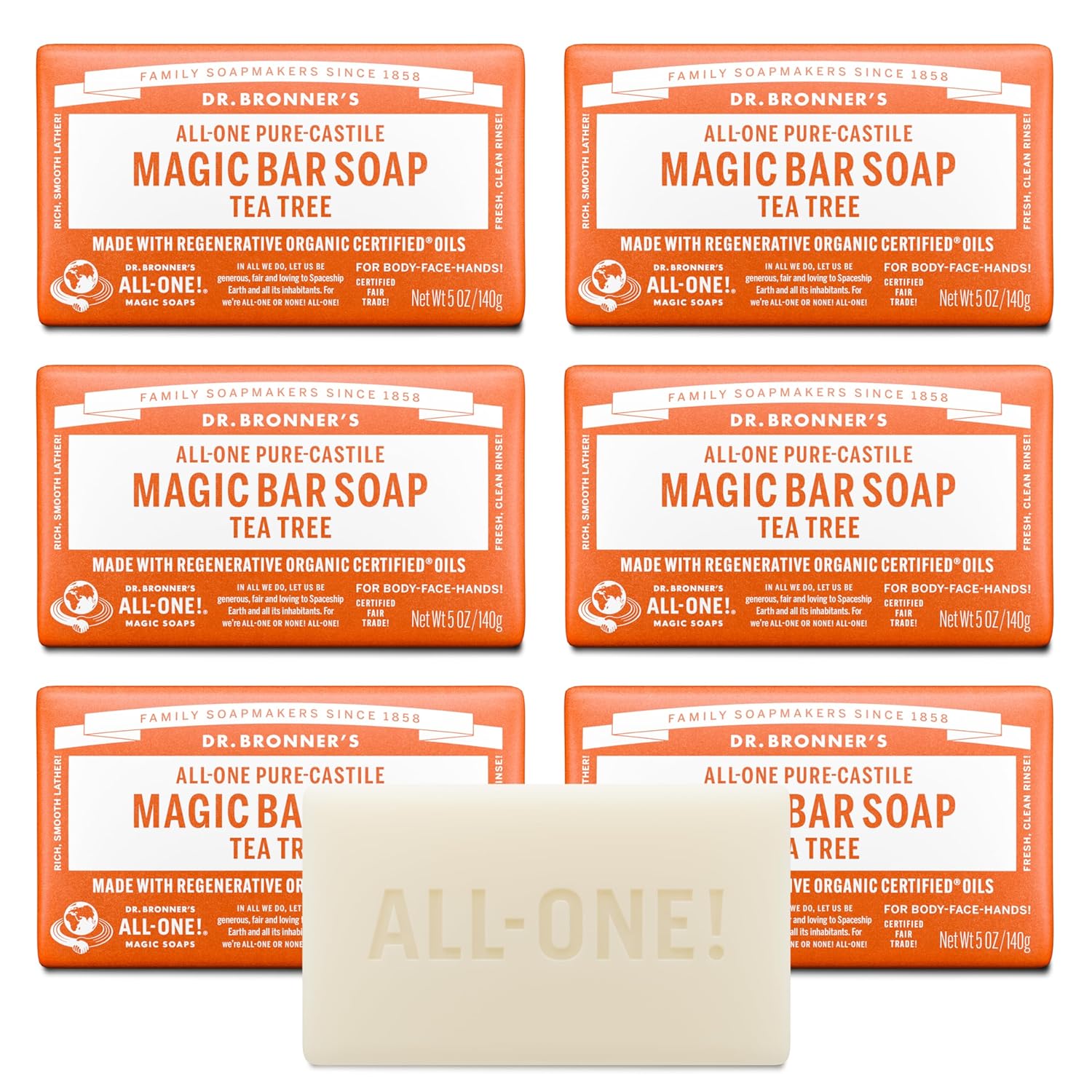 Savons de Dr. Bronner pure magie-savon de Castille, All-One chanvre arbre à thé, bars 5 onces (pack de 6)
