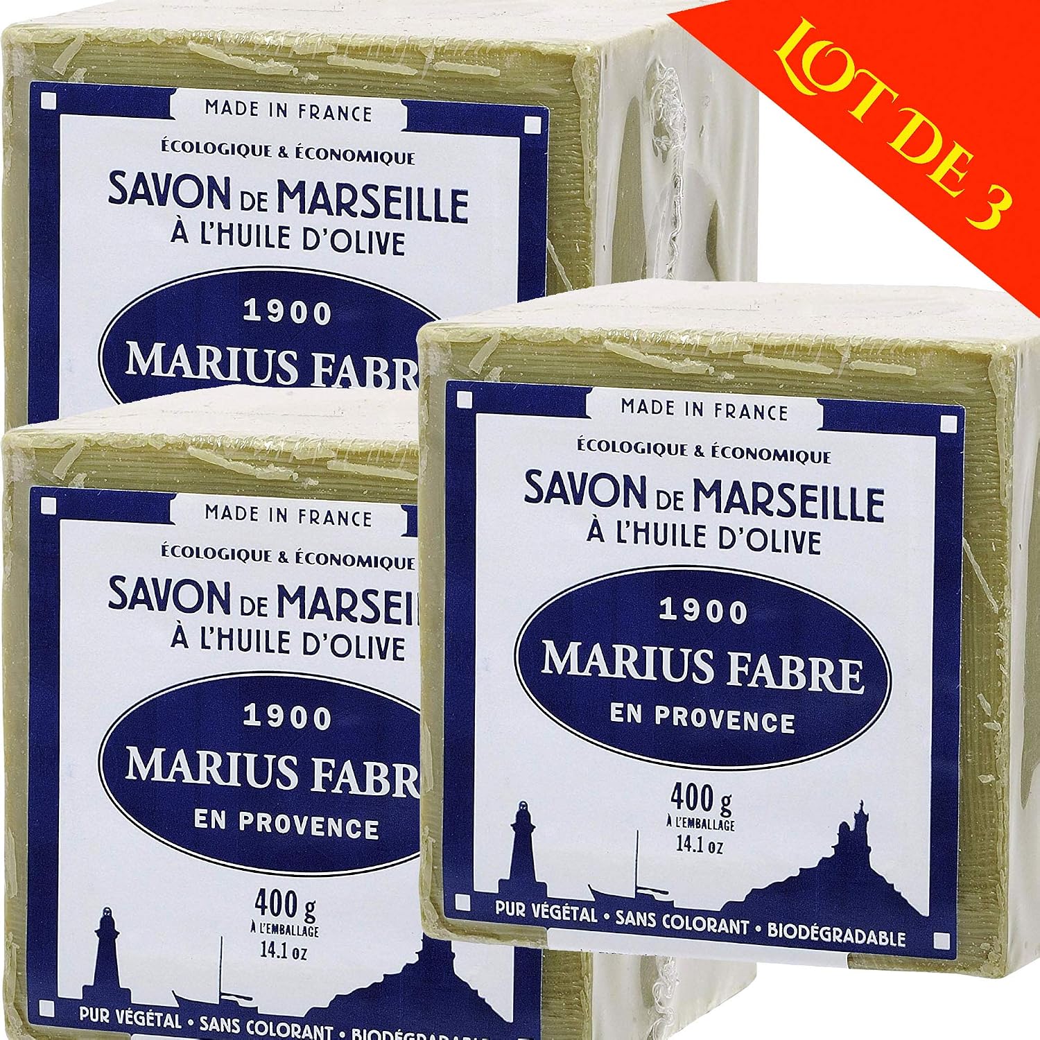 Marius Fabre - SAVON DE MARSEILLE - l'Huile d'Olive Cube de 400 Gr - Lot de 3 Cubes 400 Gr – Image 2