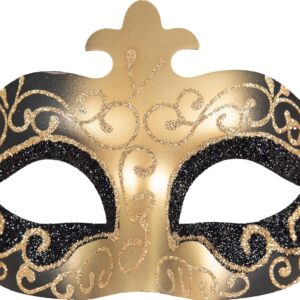 P'tit Clown - Loup Vénitien - Masque Déguisement Adulte - Idéal pour Compléter Accessoire Tenue Carnaval, Fêtes de Fin d'Année, Nouvel An, Noël et Fêtes Costumées (Noir, Or)