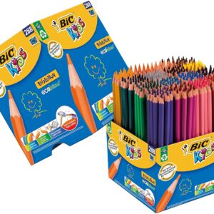 BIC Kids Evolution Crayons de Couleur en Résine Synthétique sans Bois, sans Écharde, dès 5 ans - 16 couleurs Assorties, Pack Spécial École de 288