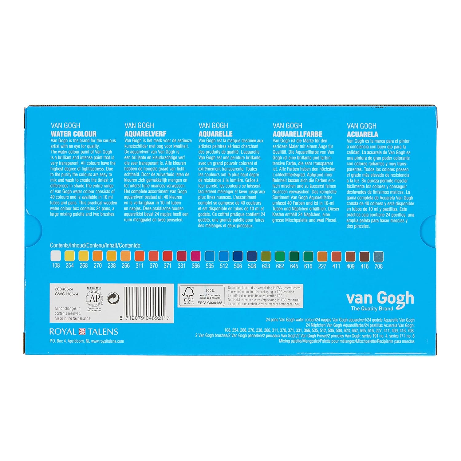 VAN GOGH — Set aquarelle en boîte bois 24 demi-plats + 3 accessoires – Image 3