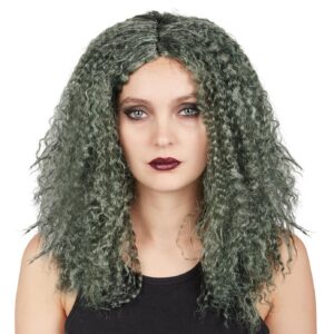 P'TIT CLOWN - 22173 - Perruque Sorcière Femme - Cheveux Synthétiques - Parfaite pour Déguisement Halloween, Carnaval, Fêtes Costumées et Évènements à Thème - Sans Colle - Vert