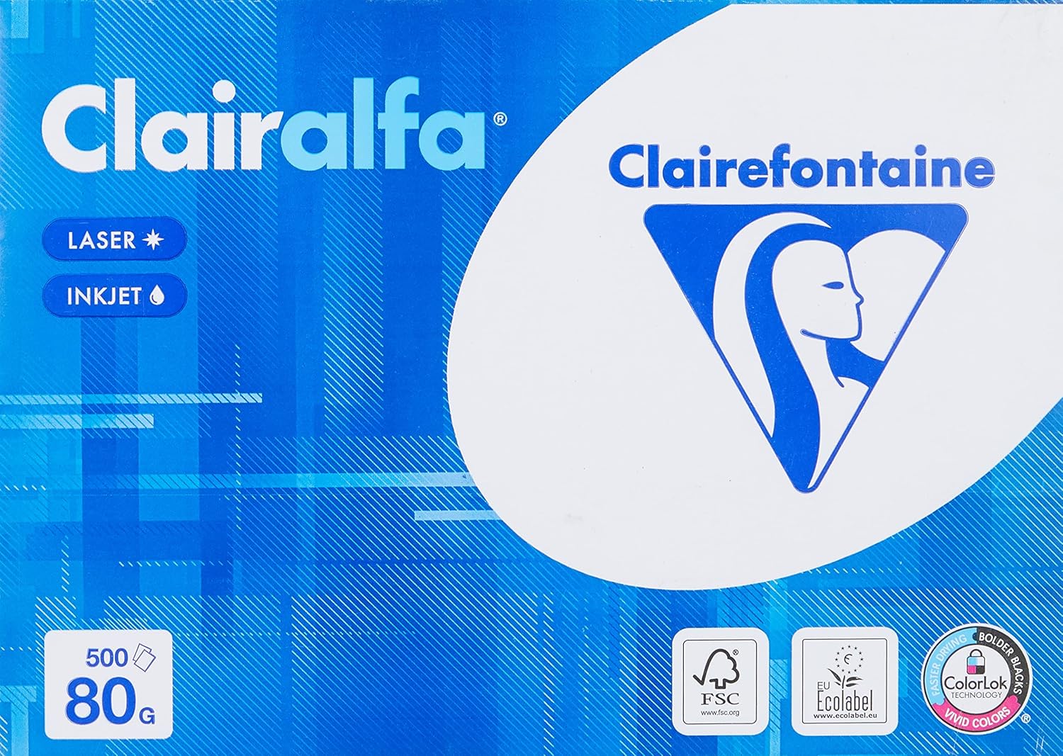 Clairefontaine 1979C Papier d'impression opaque Clairalfa (500 feuilles, A4, 21 x 29,7 cm, 80 g, idéal pour les impressions et les impressions de tous les jours) Blanc