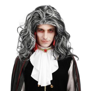 P'TIT CLOWN - Perruque Vampire - Noir, Blanc - Cheveux Synthétiques - Parfaite pour Déguisement Halloween, Carnaval, Fêtes Costumées et Évènements à Thème - Sans Colle