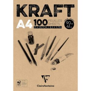 Clairefontaine 96545C Bloc Encollé Papier Kraft - 100 Feuilles Papier Kraft Vergé Brun A4 21x29,7 cm 90g - Papier Double Face pour le Croquis et le Dessin