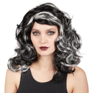 P'TIT CLOWN - Perruque Sorcière Femme - Cheveux Synthétiques - Parfaite pour Déguisement d'halloween, Carnaval, Fêtes Costumées et Évènements à Thème (Noir, Gris)