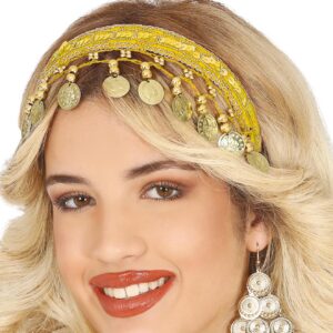 FIESTAS GUIRCA | Bandeau Pièces Jaunes et Or (Taille Unique) - Accessoire pour Costume de Princesse, Gitane et Voyante - Idéal pour Carnaval, Fêtes et Célébrations - Femme Adulte - Jaune Or