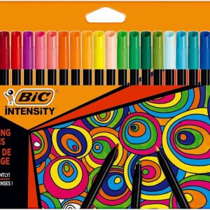 BIC Intensity Feutres de Coloriage Encre Lavable à Base d'Eau - Corps Noir - Couleurs Assorties, Pack de 24