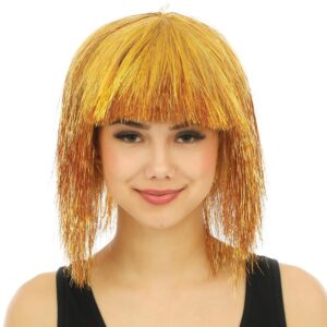 P'TIT CLOWN - 23986 - Perruque Disco Luxe - Accessoire Déguisement Carnaval, Pride, Festivals, Cosplay, Manga - Cheveux Synthétiques Haute Qualité - Or