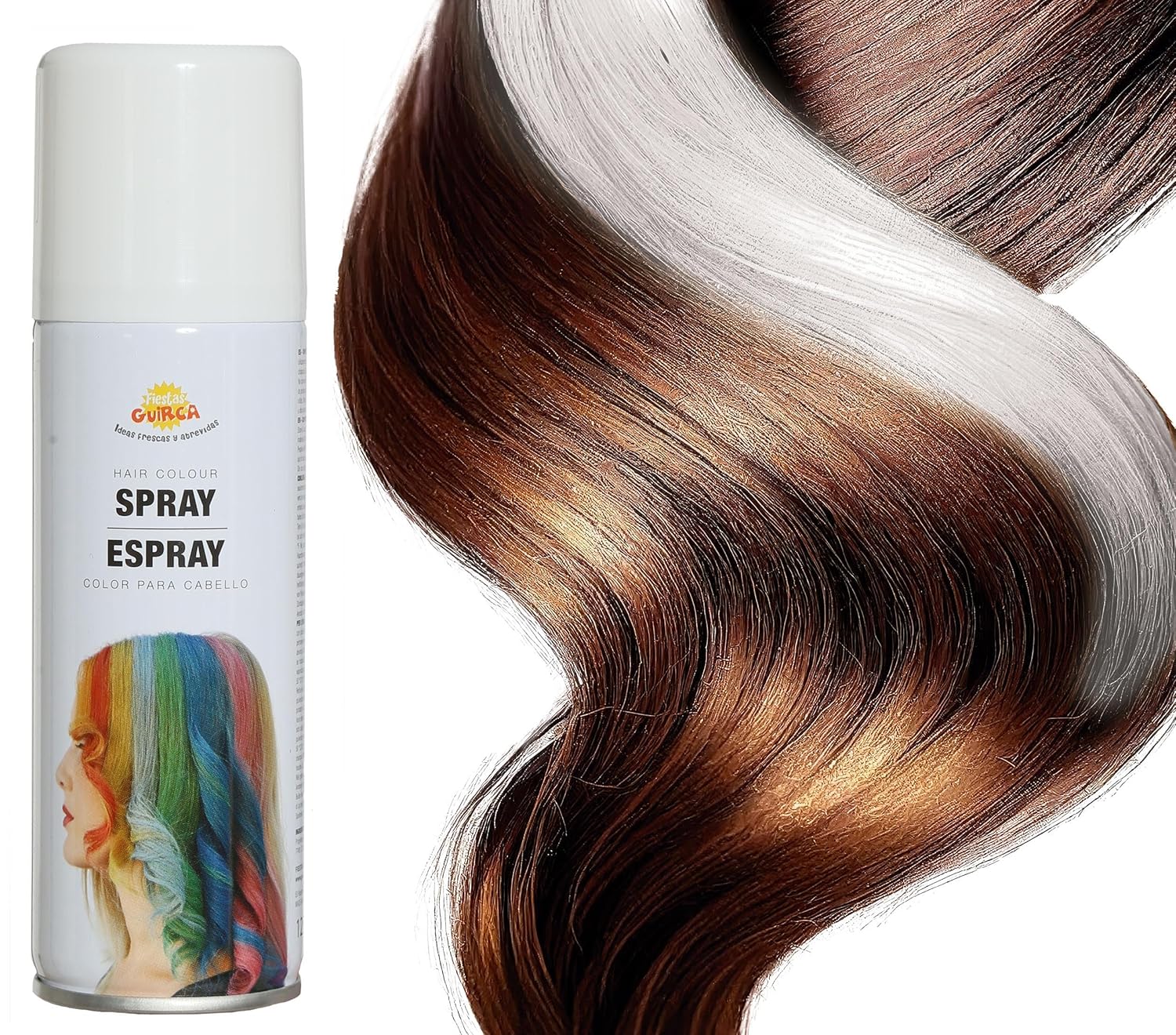 FIESTAS GUIRCA | Spray pour Cheveux Blanc (125ml) - Maquillage en Spray pour Halloween, Anniversaires, Nouvel An et Célébrations - Peinture Capillaire pour Adultes et Enfants - Blanc