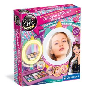 Clementoni | Crazy Chic Unicorn Miroir de Maquillage pour Enfants 6 Ans | Coffret Maquillage Enfant | Miroir LED Tactile et Palette Complète | Jeu Créatif Beauté | Activité Imagination et Motricité