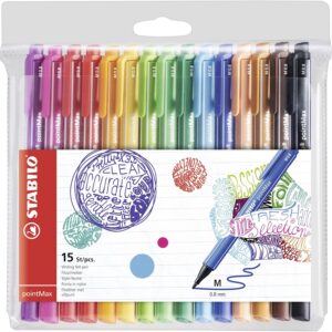 STABILO pointMax - Stylo feutre - Pochette x 15 feutres d'écriture pointe moyenne 0,8 mm - Coloris assortis
