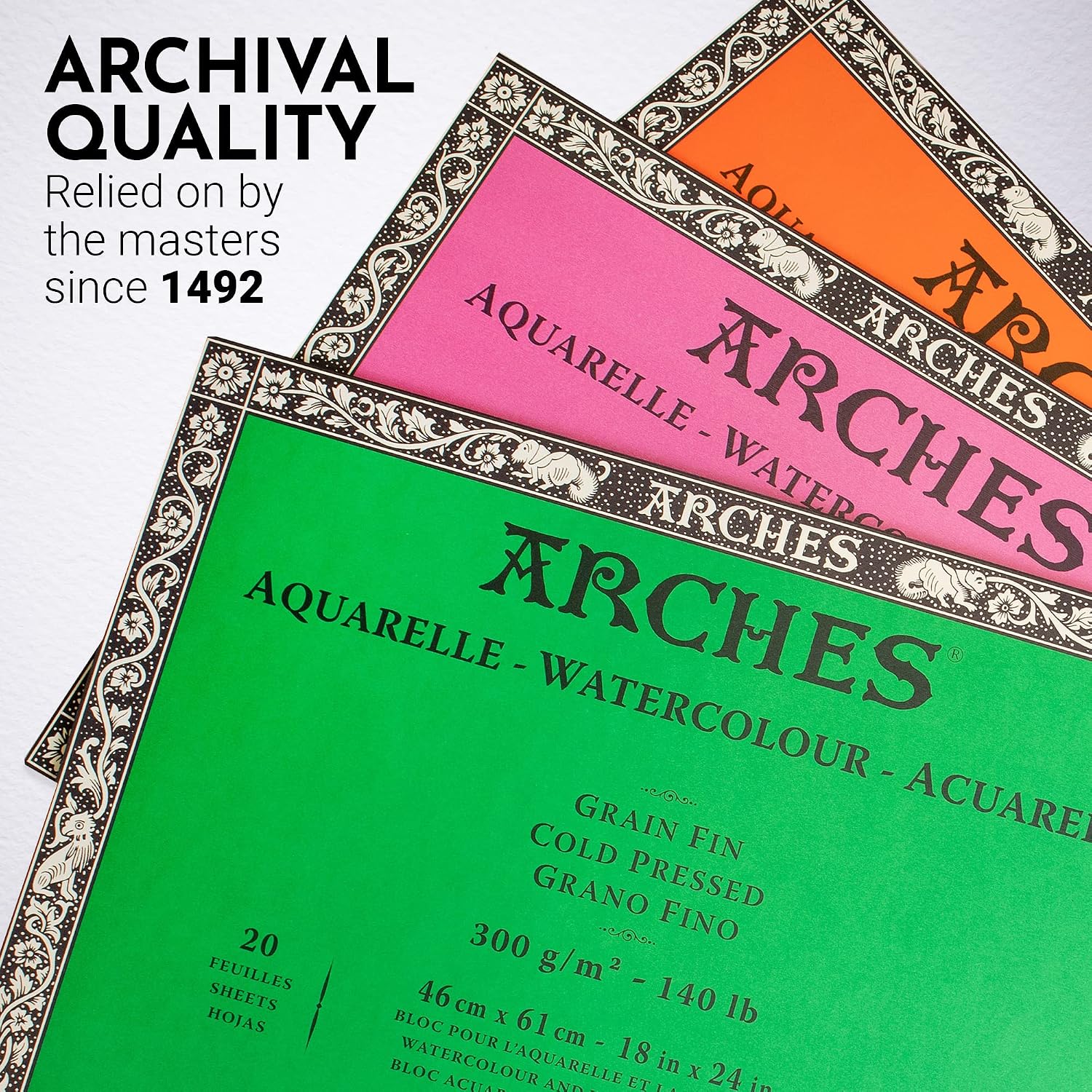 Arches 795089 Bloc Aquarelle Grain TORCHON Natur Blanc 300G 46X61CM 20P, Bois, 61 x 46 x 1 cm – Image 5
