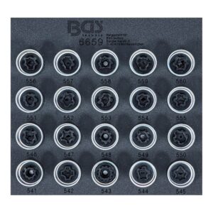 BGS 6659 | Insert de servante d'atelier 1/6 : Jeu d’outils pour écrous antivol pour VAG | 20 pièces