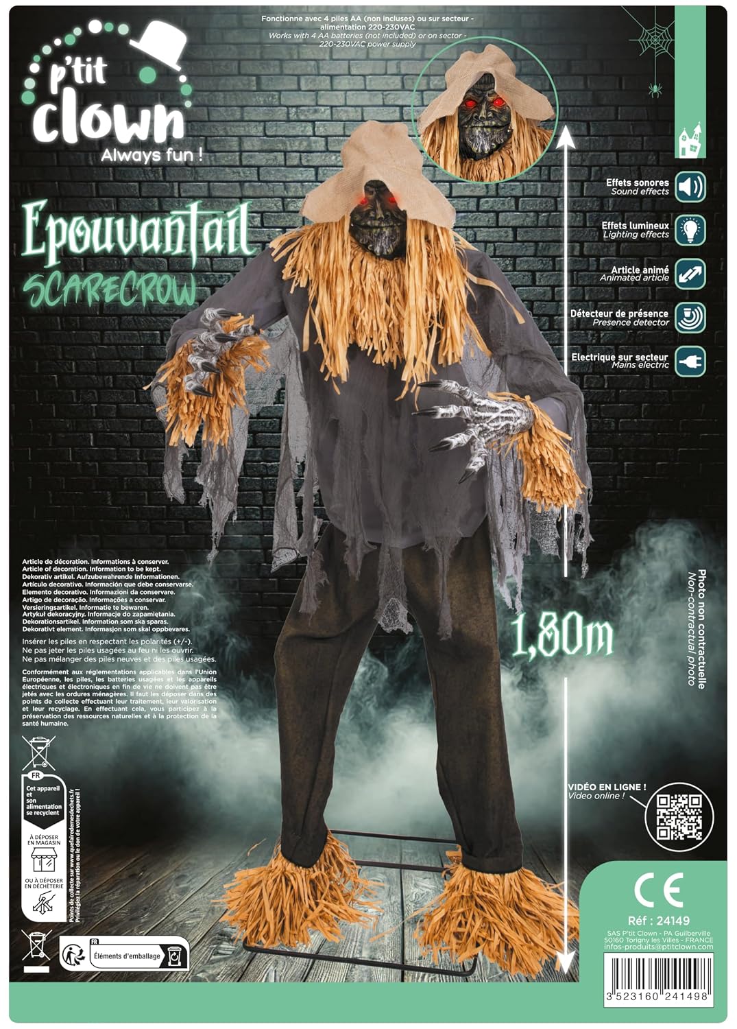 P'TIT CLOWN — Épouvantail animé sonore lumineux 180 cm – Image 6