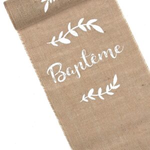 Chemin de table en toile de jute Baptême 28 cm x 5 m