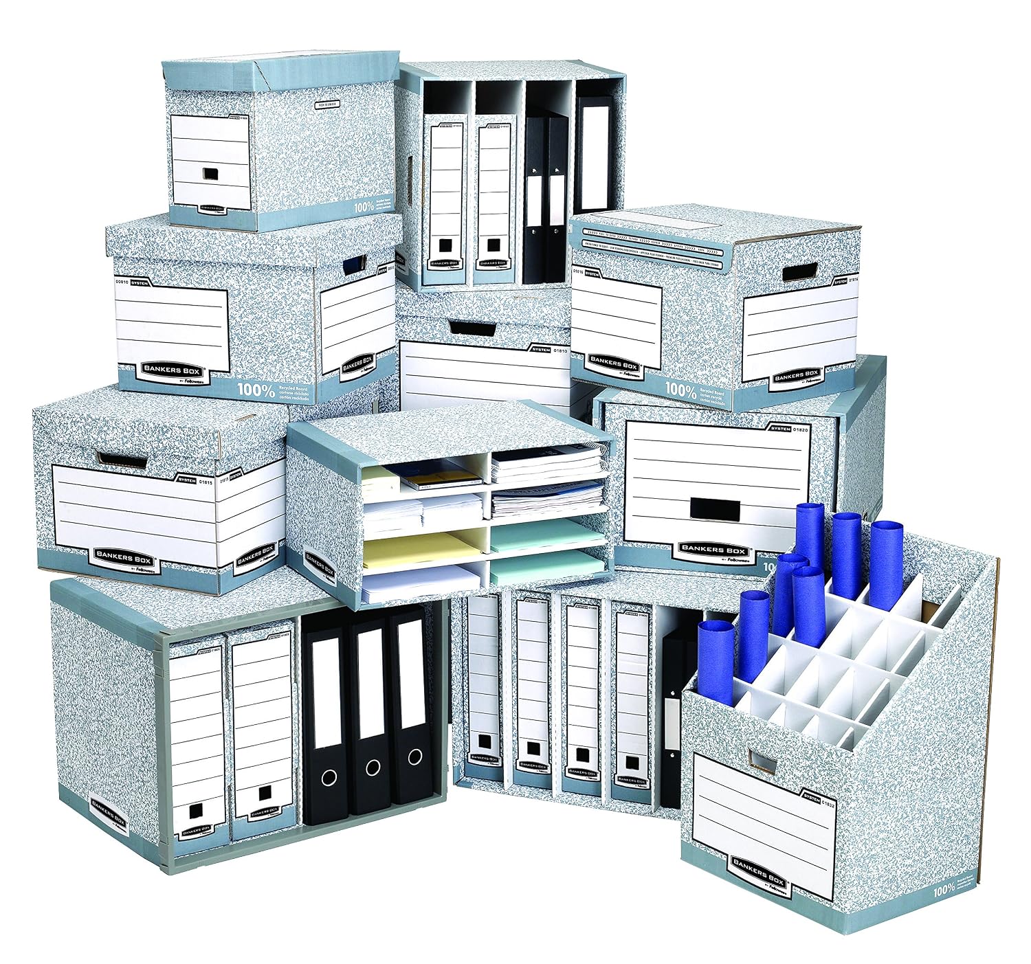 BANKERS BOX Fellowes Boîte d'archives System format folio - Montage automatique Dos de 8cm Bleu/Blanc Lot de 10-0023701 – Image 2