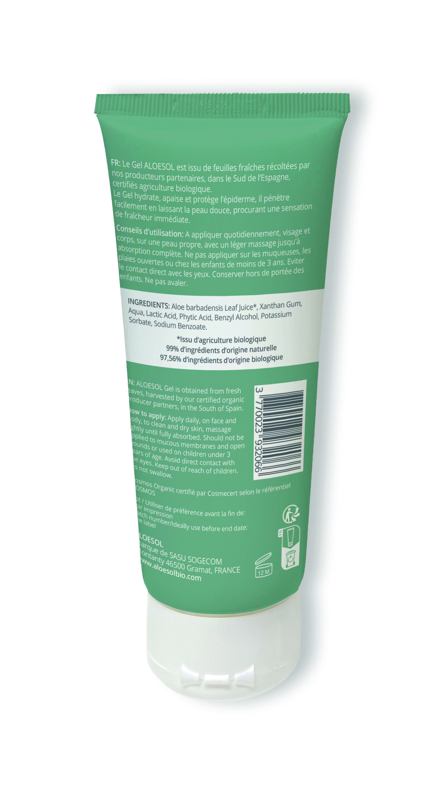 Gel Aloe Vera Bio 100ml 3770023932066 face arriere