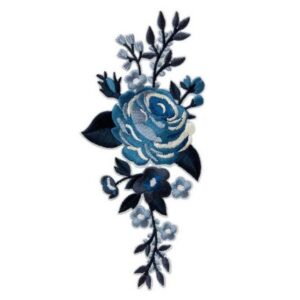 MONO-QUICK — Écusson thermocollant rose fleurs bleu 7x15 cm