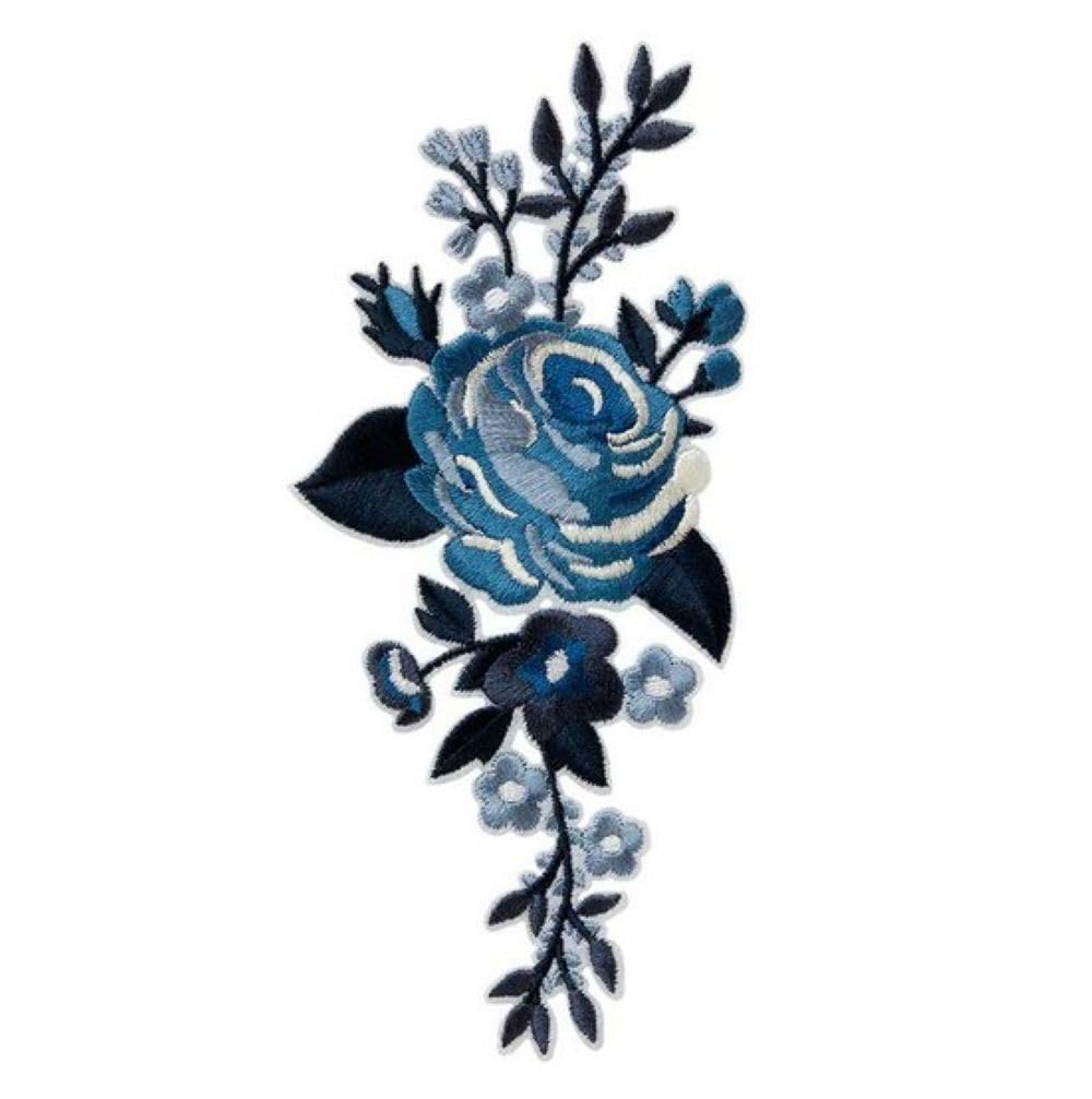 MONO-QUICK — Écusson thermocollant rose fleurs bleu 7x15 cm