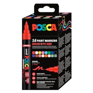 POSCA — Pochette 16 marqueurs PC5BR pointe brush moyenne