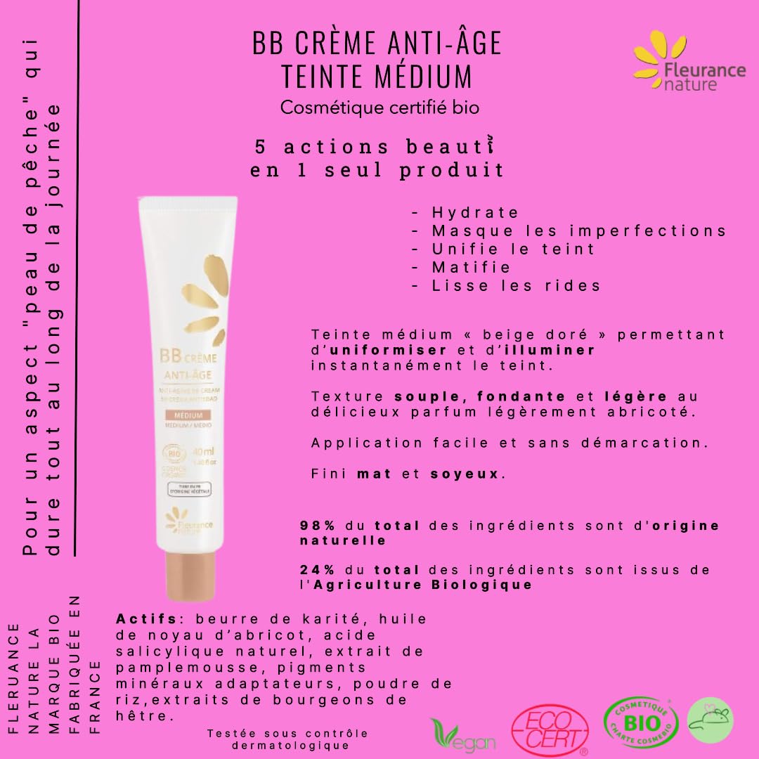 FLEURANCE NATURE — BB crème anti-âge bio medium 40 ml – Image 4