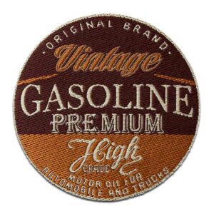 VINTAGE GASOLINE — Écusson thermocollant 6,6 x 6,6 cm