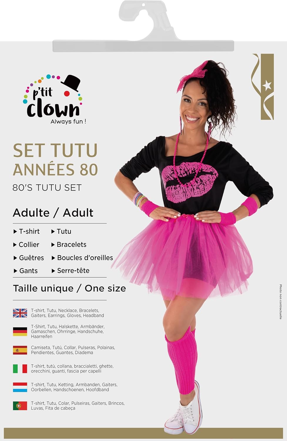 P'TIT CLOWN — Set de déguisement années 80 tutu rose fluo – Image 4