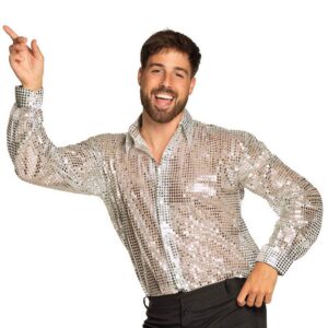 BOLAND — Chemise disco homme à paillettes argentées