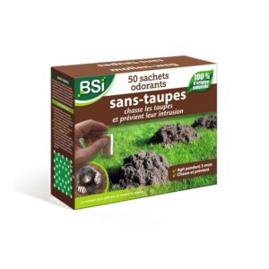 BSI - Sans Taupes - 50 Sachets - Granulés Anti-Taupes - 100% Naturel - Longue Durée 3 à 4 Mois - Préventif Et Curatif - Couvre 100m² De Surface