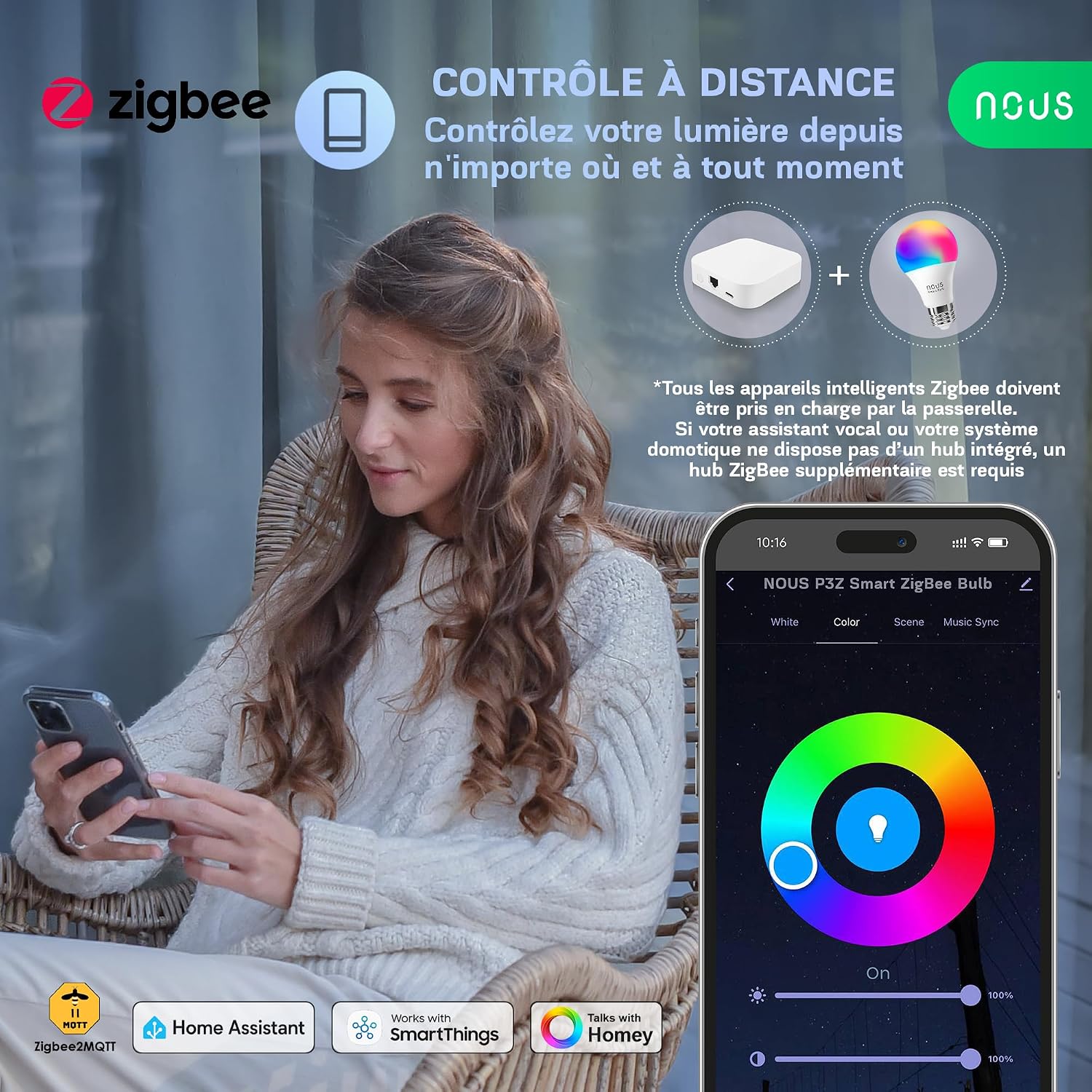 NOUS P3Z — Lot de 4 ampoules intelligentes ZigBee RGB E27 – Image 6