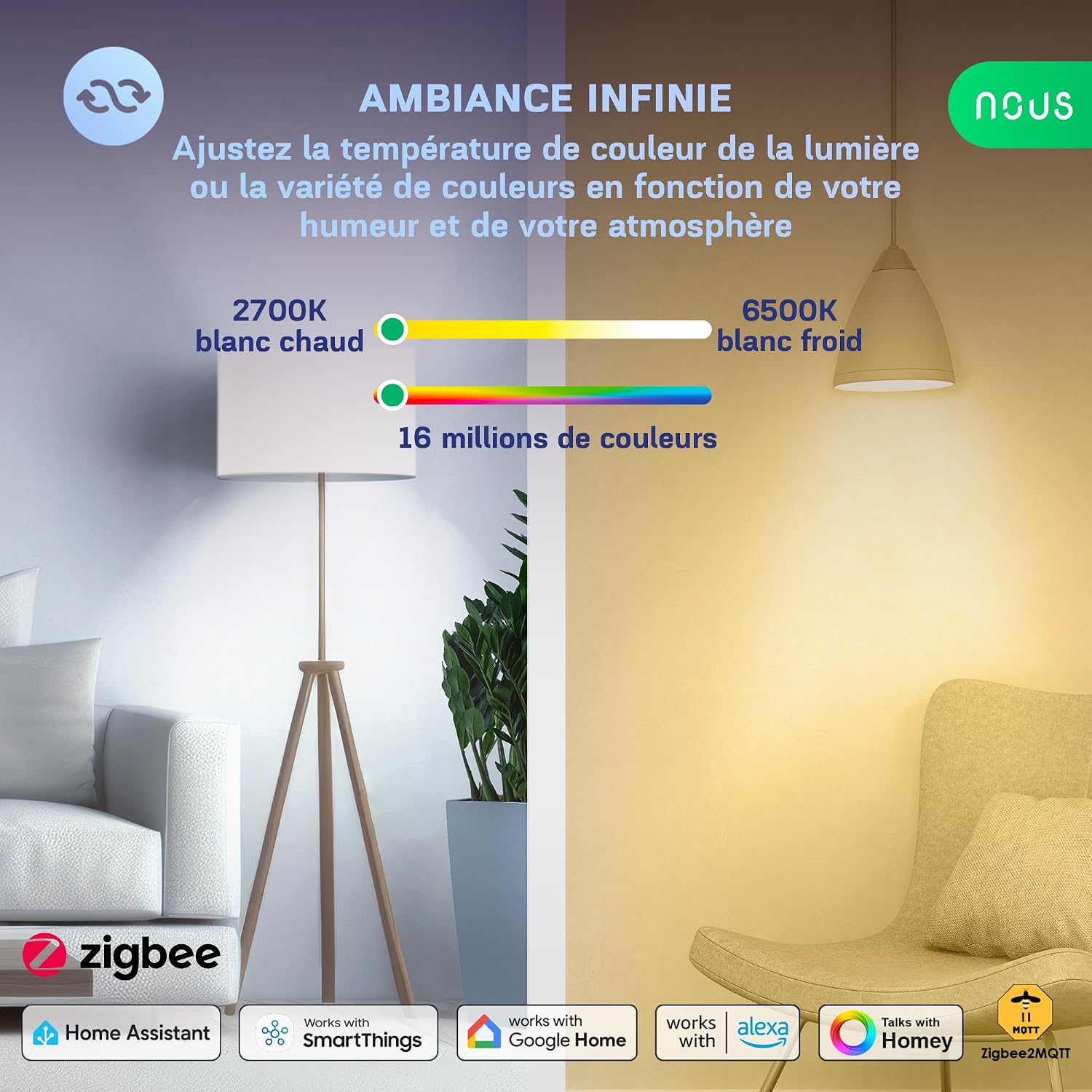 NOUS P3Z — Lot de 4 ampoules intelligentes ZigBee RGB E27 – Image 2
