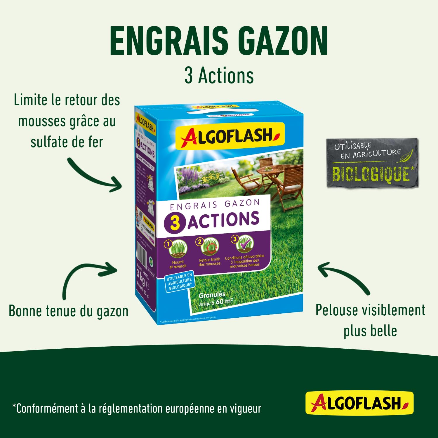 ALGOFLASH — Engrais gazon 3 actions 3 kg jusqu’à 60 m² – Image 3