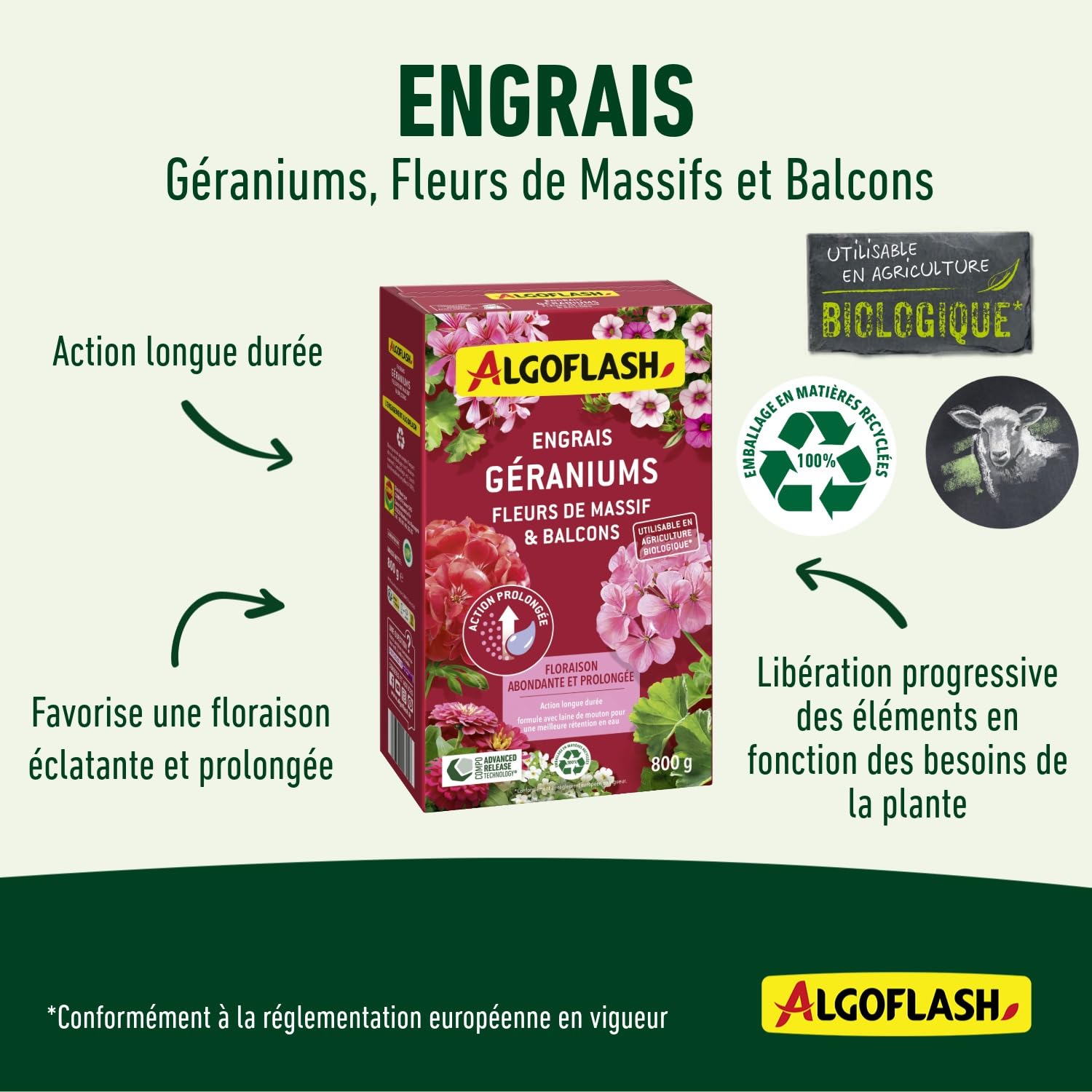 ALGOFLASH — Engrais géraniums et fleurs de balcons 800 g – Image 2