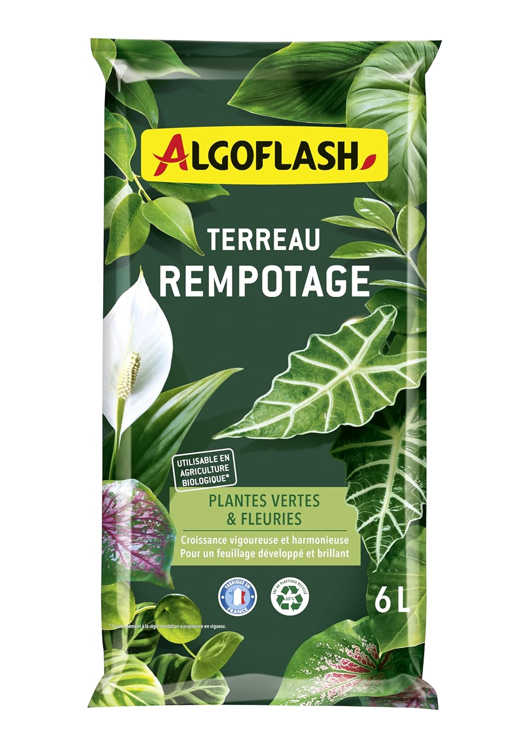 ALGOFLASH — Terreau rempotage plantes vertes et fleuries 6 L