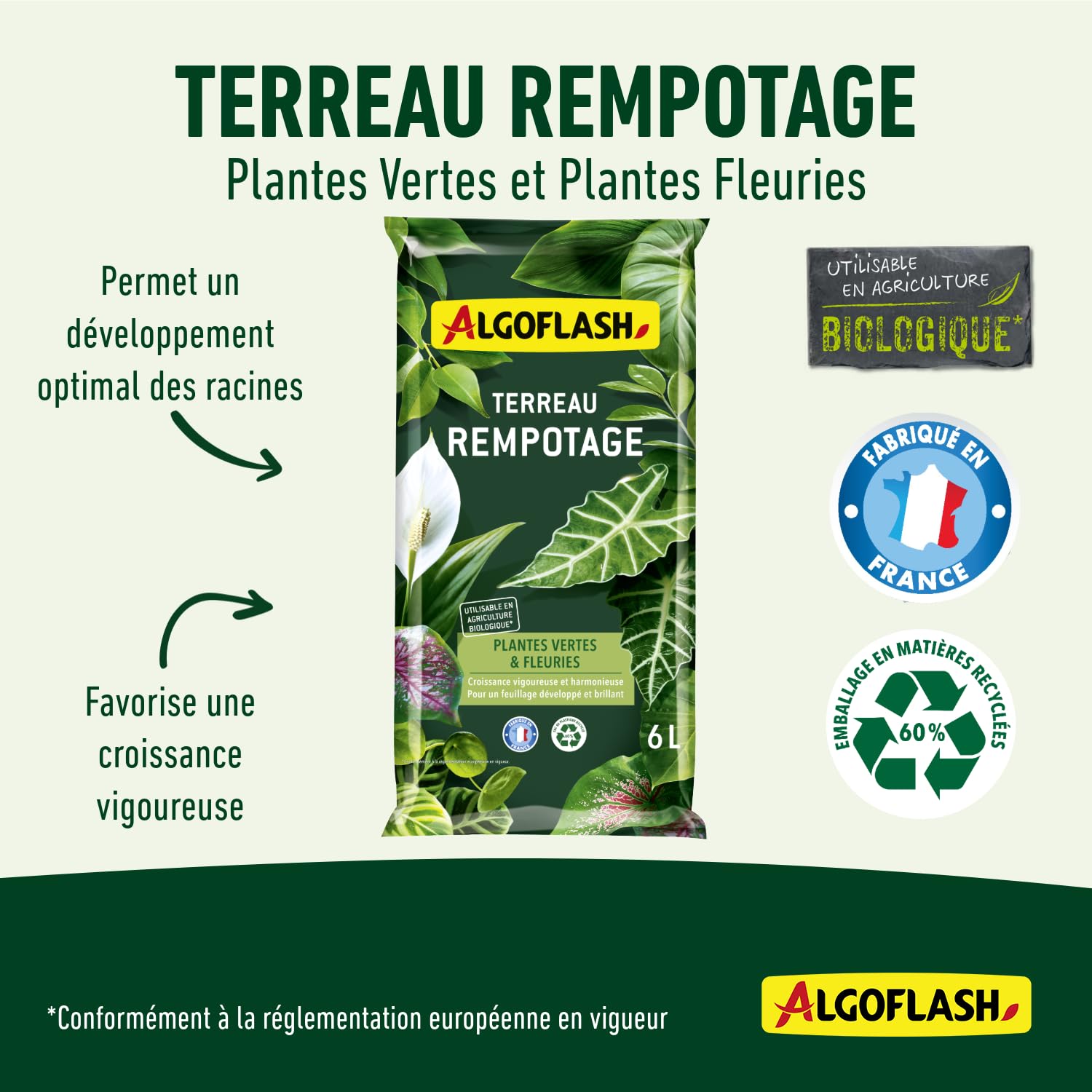 ALGOFLASH — Terreau rempotage plantes vertes et fleuries 6 L – Image 2