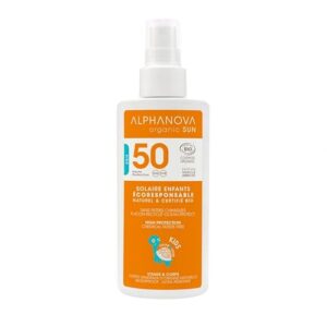 ALPHANOVA Spray solaire Enfants SPF 50 - Naturel et Bio - parfumé - Filtre minéral naturel -125g