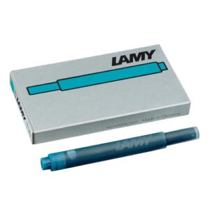 Cartouches d'encre LAMY T10 à grande capacité - compatibles avec tous les modèles de stylos plume Lamy - Contenance: 1,25 ml par cartouche - 5 pièces par paquet - Couleur de l'encre: turquoise
