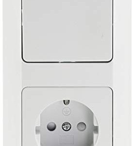 Prise MILOS 2 voies avec interrupteur encastrable à bascule & prise de courant 230V UP avec protection de contact renforcée, cadre de serrage blanc mat